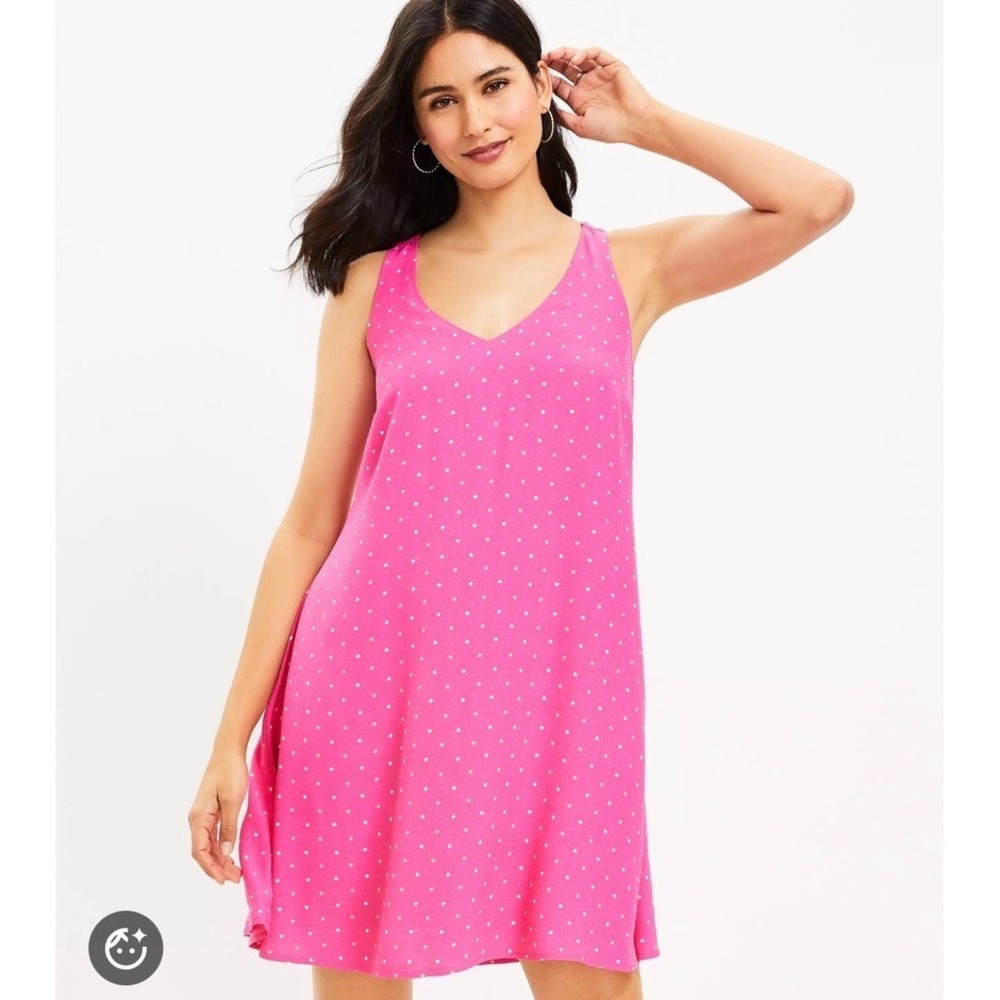 LOFT Pink Polka Dot Sleeveless Racerback Preppy Summer Casual Mini Dress XL